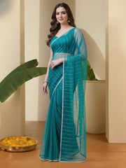 Woven Design Sequinned Net Heavy Work Saree