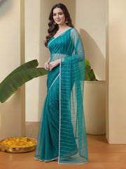 Woven Design Sequinned Net Heavy Work Saree