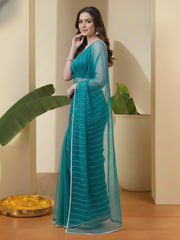Woven Design Sequinned Net Heavy Work Saree
