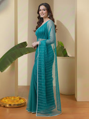 Woven Design Sequinned Net Heavy Work Saree