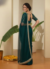 Floral Embroidered Net Heavy Work Saree