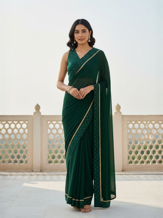 Embellished Beads and Stones Poly Georgette Saree