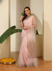 Floral Sequinned Net Saree