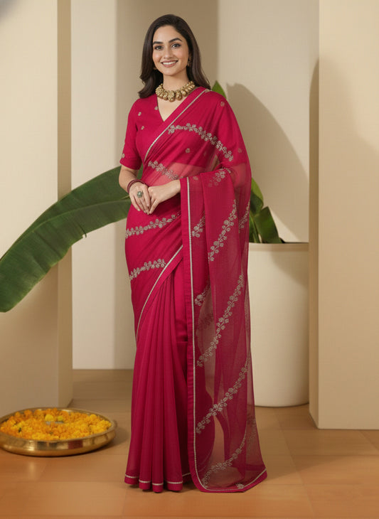 Embellished Embroidered Organza Heavy Work Saree