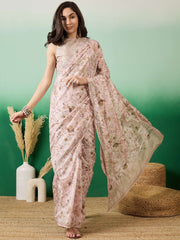 Floral Printed & Embellished Saree With Blouse Piece