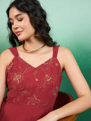 Women Floral Thread and Sequinned Embroidered Maxi Ethnic Dress