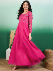 Embroidered A-Line Maxi Dress