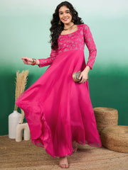 Women Floral Zari Embroidered Maxi Ethnic Dress