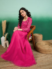 Women Floral Zari Embroidered Maxi Ethnic Dress