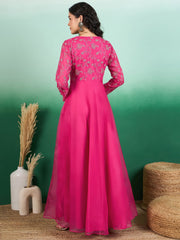 Women Floral Zari Embroidered Maxi Ethnic Dress