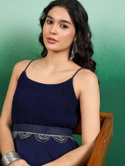 Shoulder Straps A-Line Maxi Dress With Belt
