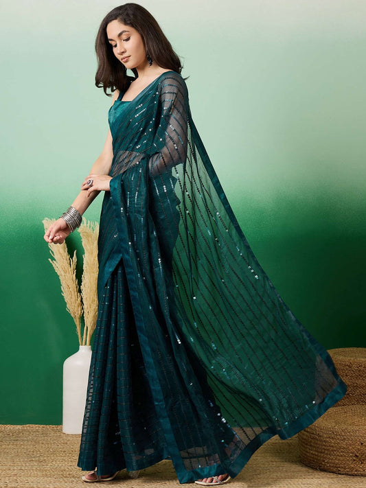Teal Green Embellished Sarees