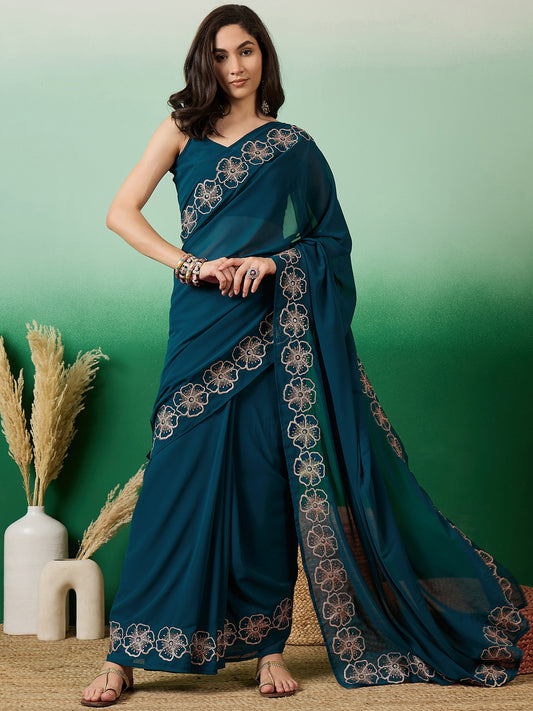 Women Floral Embroidered Sequinned Sarees