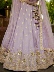 Mauve colour Chinnon Sequinse embroidery Semi-Stitched Lehenga choli and Dupatta