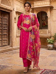 Rani Dola Silk Flower Print Straight Kurta Set