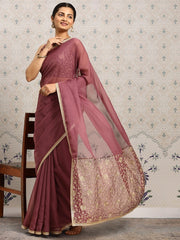 Floral Printed Zari Organza Saree