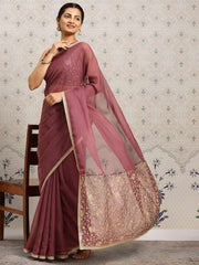 Floral Printed Zari Organza Saree