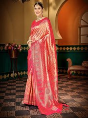 Women Pink Soft Silk Zari Woven Traditional Saree with Swaroski Diamonds
