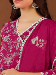 Red V Neck Gotta Patti Floral Printed Angrakha Gotta Patti Kurta with Palazzo & Dupatta