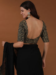 Black Accordian Pleat Ruffles Saree