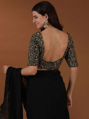 Black Accordian Pleat Ruffles Saree