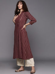 Women MaroonStriped Cotton Kurta