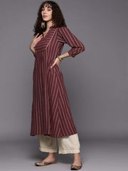 Women MaroonStriped Cotton Kurta