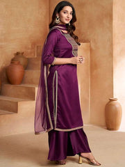 Purple Ethnic Motifs Embroidered Regular Kurta with Palazzos & Dupatta