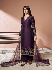 Floral Embroidered Thread Work Straight Kurta With Palazzos & Dupatta