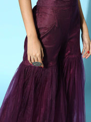 Women Mauve Ethnic Motifs Net Ethereal Embroidery Kurta Set