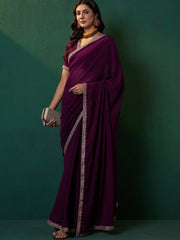 Mauve Embroidered Bordered Sarees