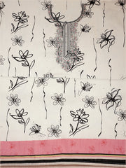 White And Black Embroidered Pure Cotton Unstitched Dress Material