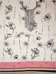 White And Black Embroidered Pure Cotton Unstitched Dress Material