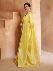 Yellow Ethnic Motif Woven Design Zari Saree