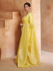 Yellow Ethnic Motif Woven Design Zari Saree
