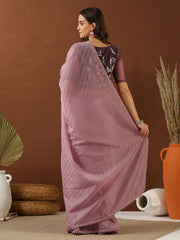 Pink And Lavender Floral Printed Zari Organza Saree