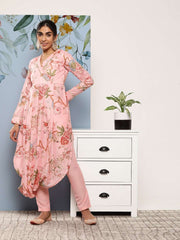 Women Floral Printed Pleated Gotta Patti Kurta with Trousers