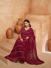 Magenta Floral Embroidered Sequinned Saree