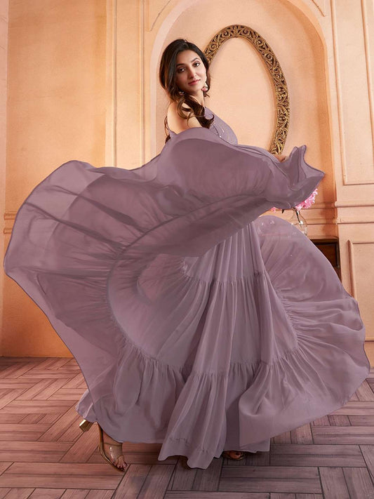 Lavender Embroidered Top With Skirt