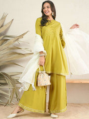 Green Women Regular Gotta Patti Kurta with Sharara & With Dupatta