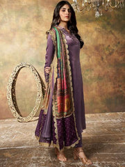 Ethnic Motifs Yoke Design Thread Work Velvet Kurta with Trousers & Dupatta