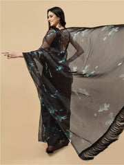 Black Floral Organza Saree