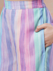 Purple Girls Striped V-Neck Top With Palazzos