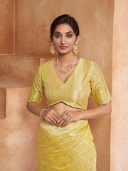 Yellow Ethnic Motif Woven Design Zari Saree