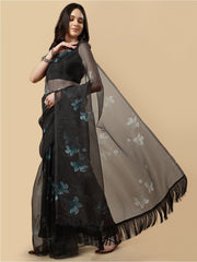 Black Floral Organza Saree
