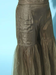 Women Green Striped Net Bling it On Kurta Set