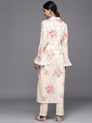 Women Yellow Floral Printed Regular Chikankari Kurta with Trousers