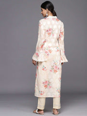 Women Yellow Floral Printed Regular Chikankari Kurta with Trousers