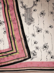 White And Black Embroidered Pure Cotton Unstitched Dress Material