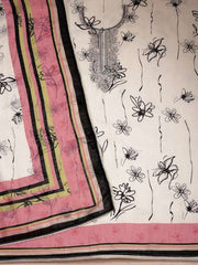 White And Black Embroidered Pure Cotton Unstitched Dress Material